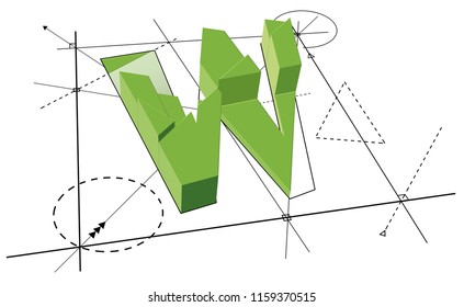 Architect font W green font divide a parts on line background.