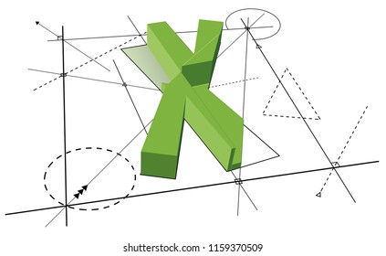 Architect font X green font divide a parts on line background.