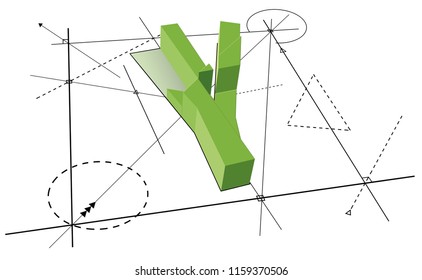 Architect font Y green font divide a parts on line background.