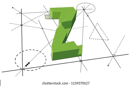 Architect font Z green font divide a parts on line background.