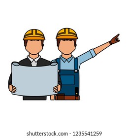 architect and foreman with blueprint
