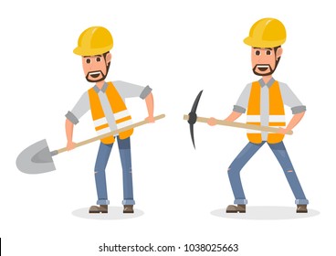 architect, foreman, engineering construction worker in different character. vector illustration cartoon character design 