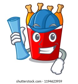 Architect fried chicken in red bucket cartoon