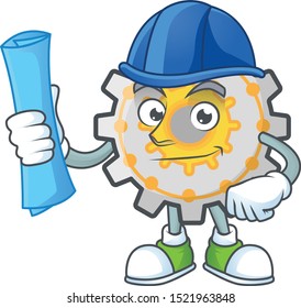 Architect gear machine cartoon character with mascot