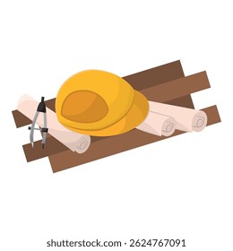 Architect gear and plans. Vector illustration