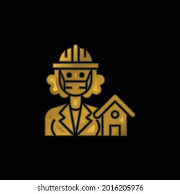 Icono metálico de arquitectura de oro o vector de logotipo