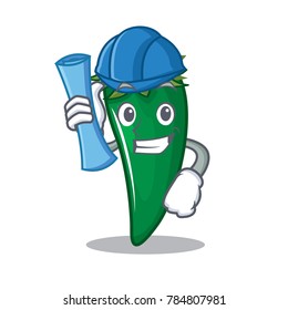 Architect green chili character cartoon