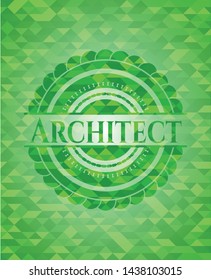Architect green emblem with mosaic background. Vector Illustration. Detailed.