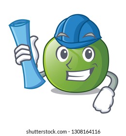 Architect green tomato with the isolated cartoons