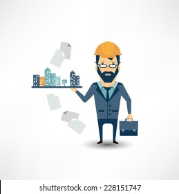 architect holding a model of the city
