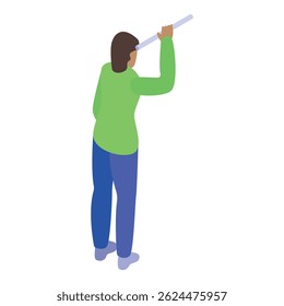 Architect is holding a telescope and planning a project on a construction site