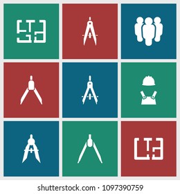 Architect icon. collection of 9 architect filled icons such as compass, plan, group. editable architect icons for web and mobile.