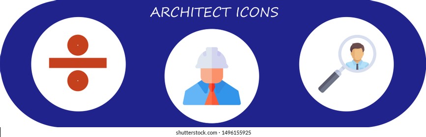 architect icon set. 3 flat architect icons.  Collection Of - divide, architecture, worker