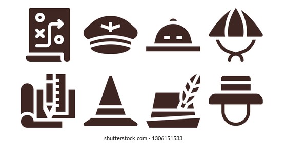 architect icon set. 8 filled architect icons.  Collection Of - Plan, Planning, Hat