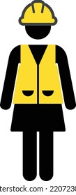 Architect icon vector element of female construction worker person profile avatar with hardhat helmet in glyph pictogram illustration

