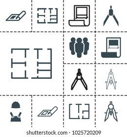 Architect icons. set of 13 editable filled and outline architect icons such as plan, group, compass