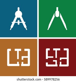 architect icons set. Set of 4 architect filled icons such as compass