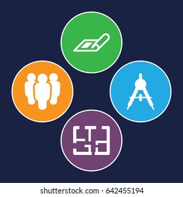 Architect icons set. set of 4 architect filled icons such as compass, plan