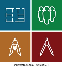 Architect icons set. set of 4 architect outline icons such as compass, plan