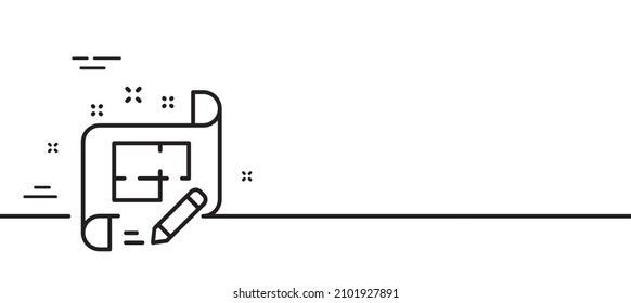 Icono de línea de arquitecto. Firma del plan de ingeniería. Editar el documento del proyecto. Fondo mínimo de la ilustración de línea. Cartel de patrón de icono de línea de plan de arquitecto. Concepto de plantilla web blanca. Vector