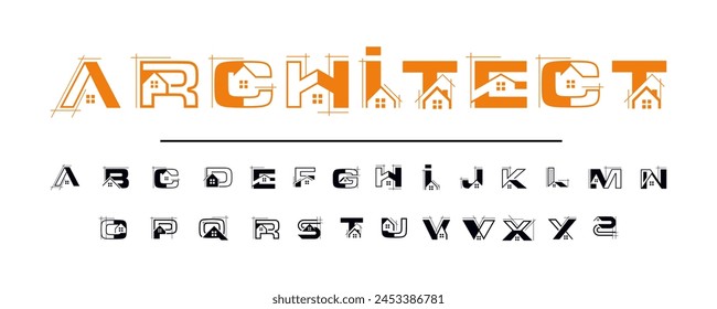 Architect logo alphabet, bold creative letters, unique architectural font for modern elegant logo