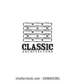 Architect logo design with using classic brick vector template