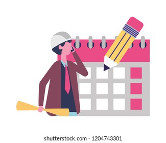 architect man calendar pencil labor day