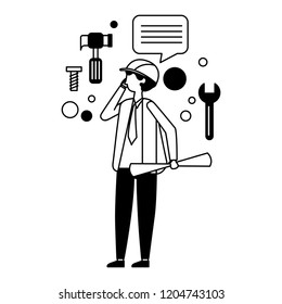 architect man with cellphone work tools