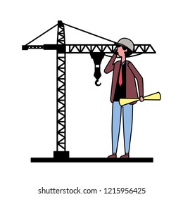 architect man with construction crane