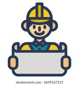 Architect Man Icon In color Outline. Flat Outline Style