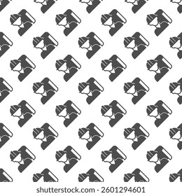 Architect man project paper solid seamless pattern, architect studio theme. Vector graphics. Construction worker with project plan sign with background, repeat glyph icon