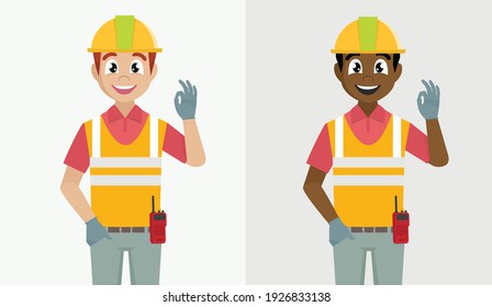 architect man is showing okay sign with happiness.