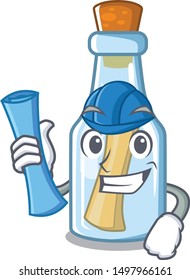 Architect message in bottle on the cartoon