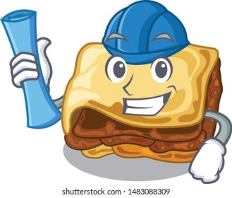 Architect moussaka is cooked in cartoon style