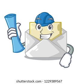 Architect open envelope greeting posters on character