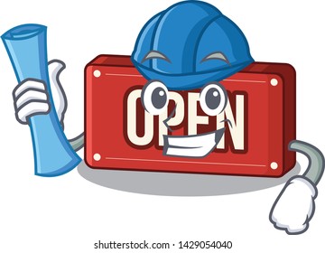 Architect open sign isolated in the cartoon