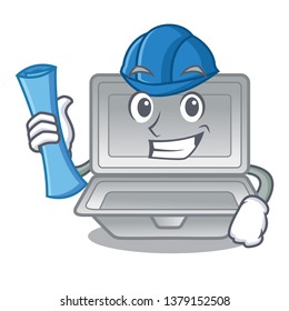Architect open styrofoam isolated with the mascot