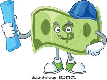 Architect paper money character on white background