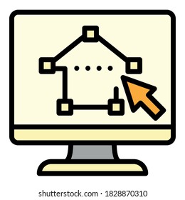 Architect pc plan icon. Outline architect pc plan vector icon for web design isolated on white background