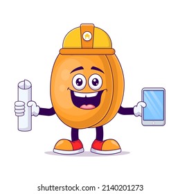 Architect peach cartoon mascot character vector illustration design