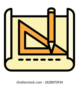 Architect pencil angle ruler icon. Outline architect pencil angle ruler vector icon for web design isolated on white background