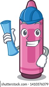 Architect pink crayons in cartoon school bag