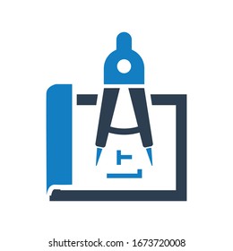 Icono de planificación de arquitectos. Vector de brújula geométrica