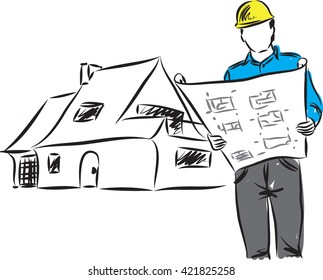 ARCHITECT WITH PLANS ILLUSTRATION