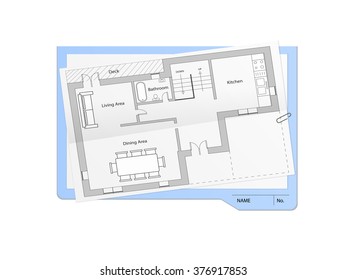 Architect plans on file profile. Vector house plans. 