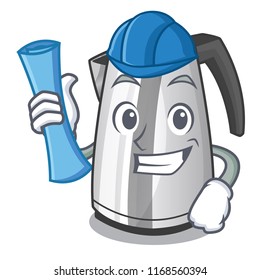 Architect plastic electric kettle isolated on cartoon