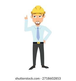 Arquitecto señalando con el dedo hacia arriba, teniendo una idea o llamando la atención