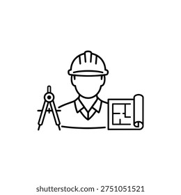 Architect profession black and white vector icon with architect engineer character and architect blueprint illustration - Powered by Shutterstock - Get 15% off with code: PIKWIZARD15