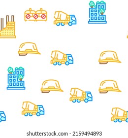 Architect Professional Occupation Vector Seamless Pattern Color Line Illustration