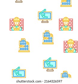 Architect Professional Occupation Vector Seamless Pattern Color Line Illustration